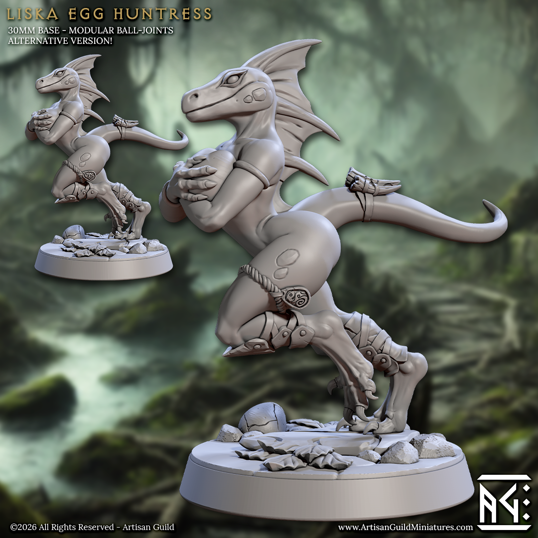 Liska Egg Huntress, Pinup - Lizardman of Falgor - Unpainted Miniature