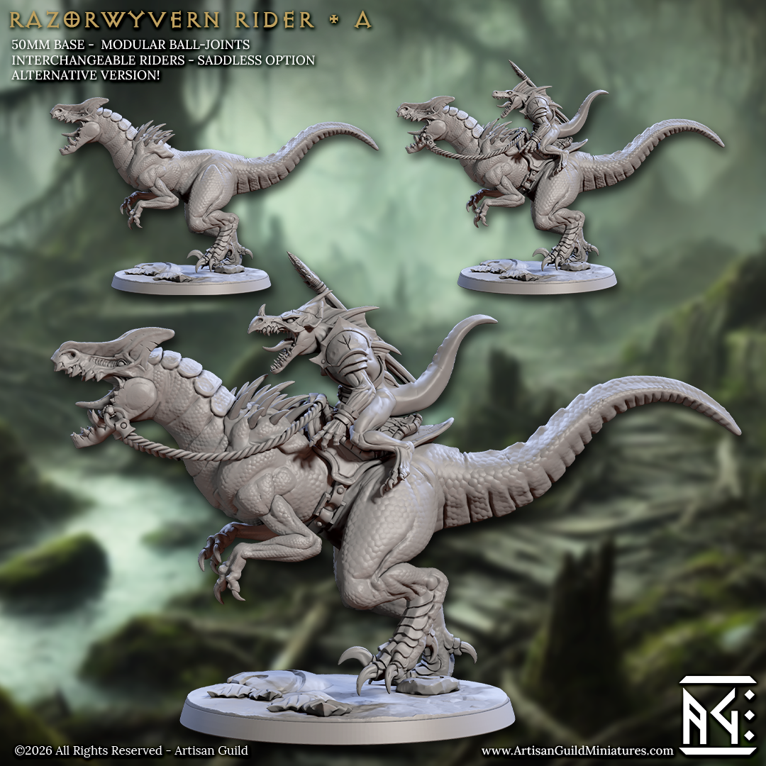 Razorwyvern Rider, Pose A - Lizardman of Falgor - Unpainted Miniature