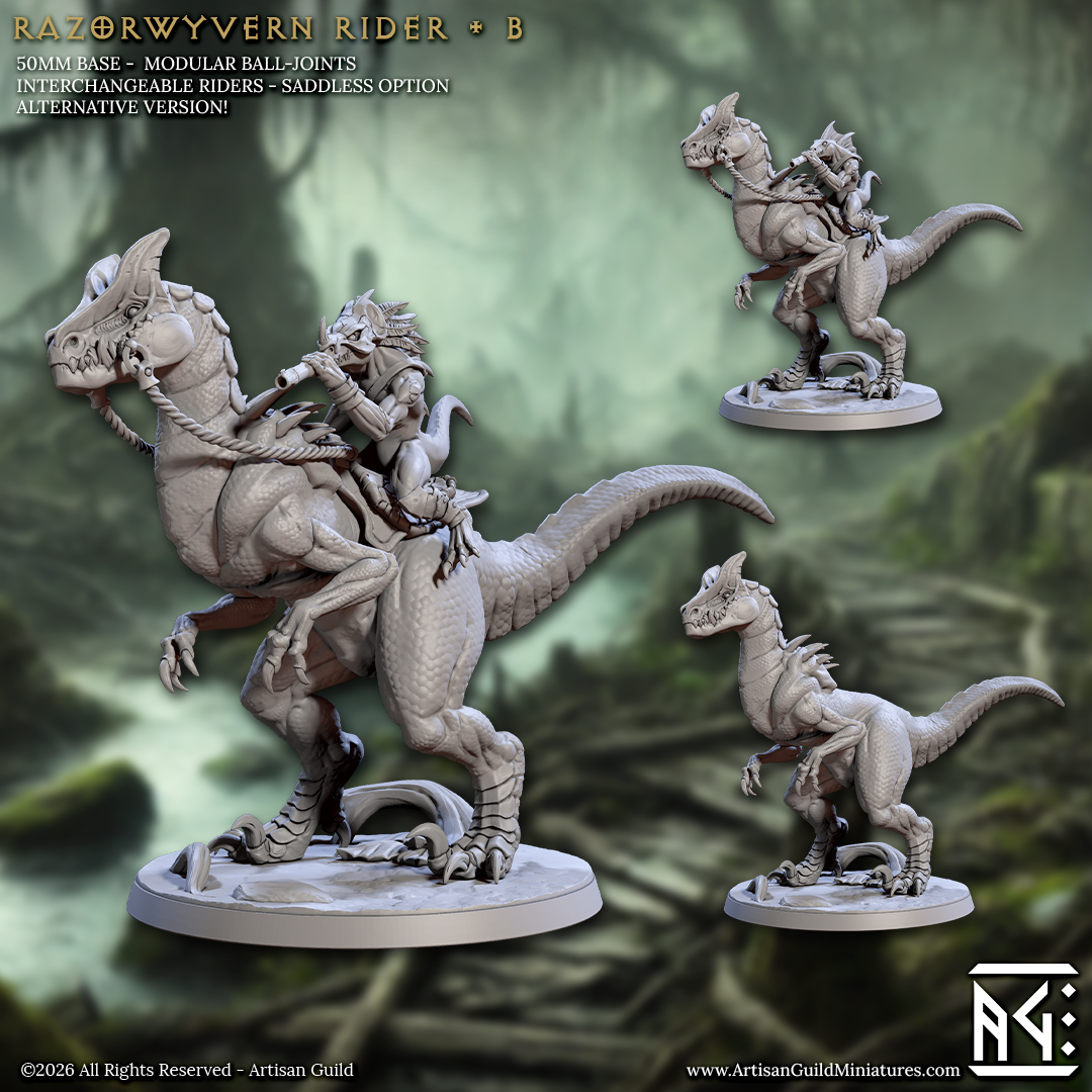 Razorwyvern Rider, Pose B - Lizardman of Falgor - Unpainted Miniature