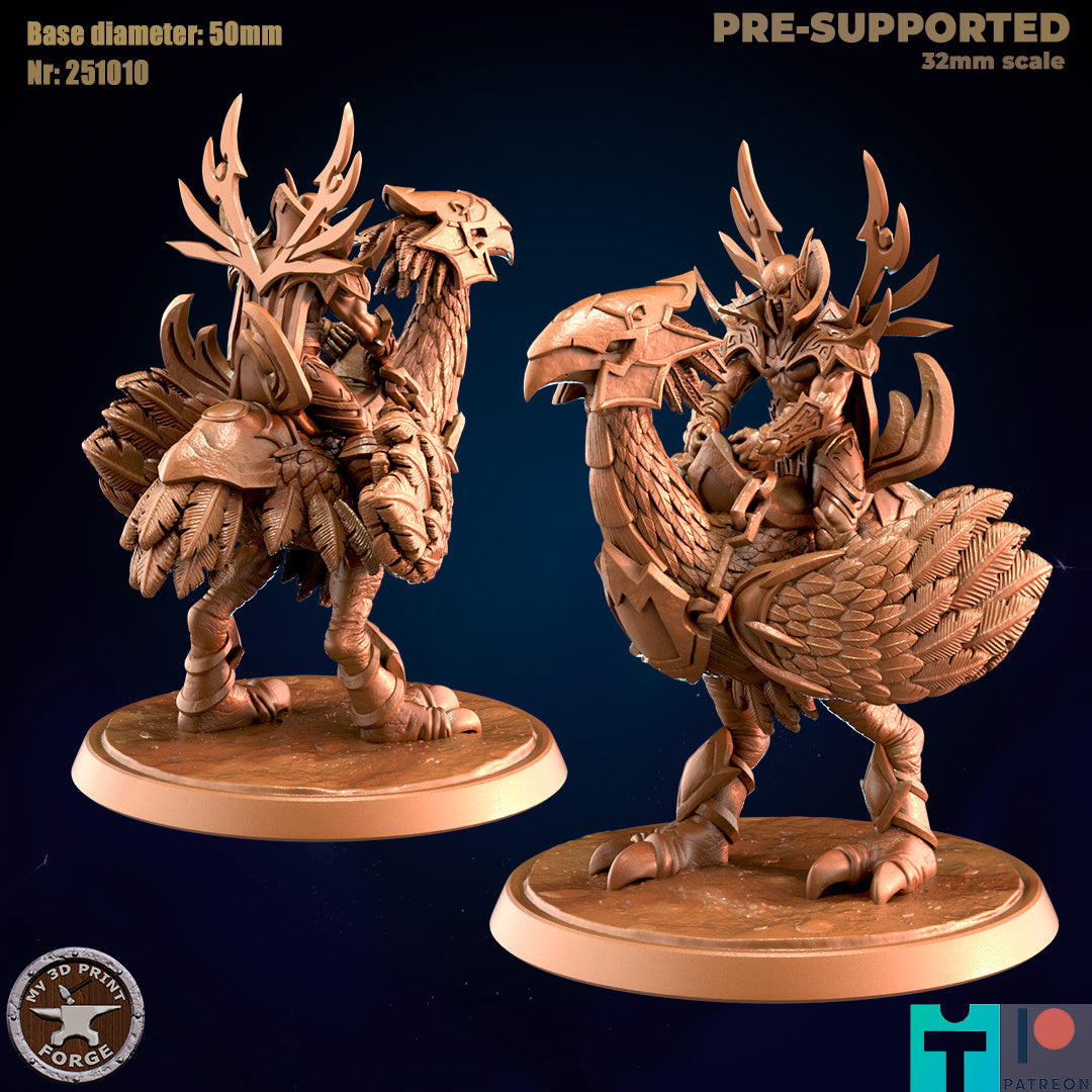 Dragon Ostrich Rider, 2 Poses - 32mm Scale - Unpainted Miniature