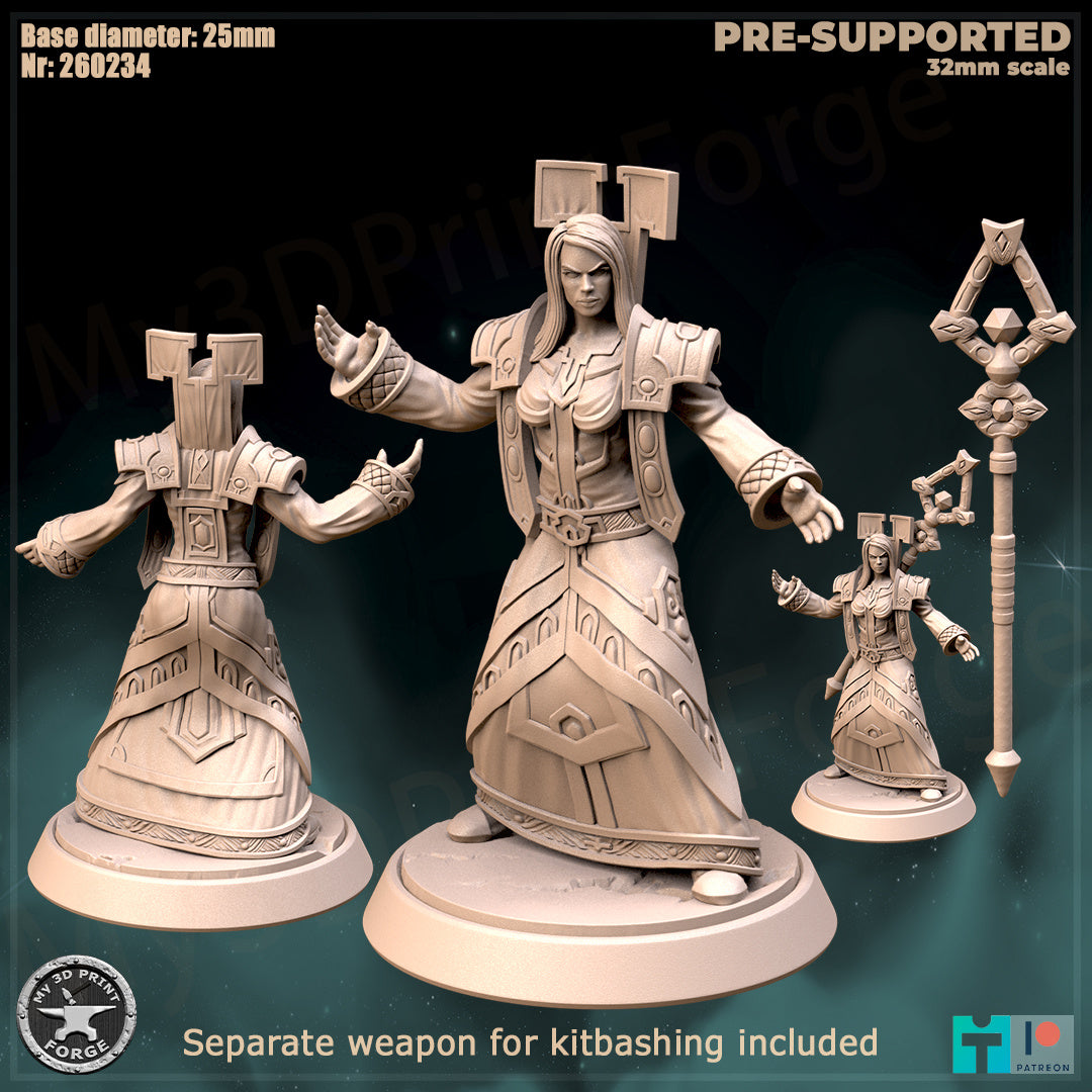 Female Priest, Classic Armor, 3 Poses - 32mm Scale - Unpainted Miniature