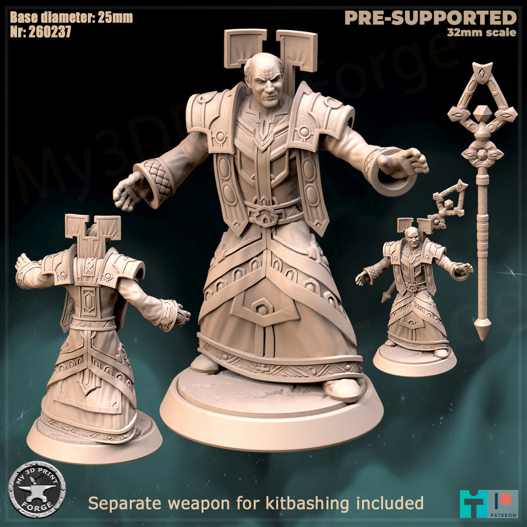 Male Priest, Classic Armor, 3 Poses - 32mm Scale - Unpainted Miniature