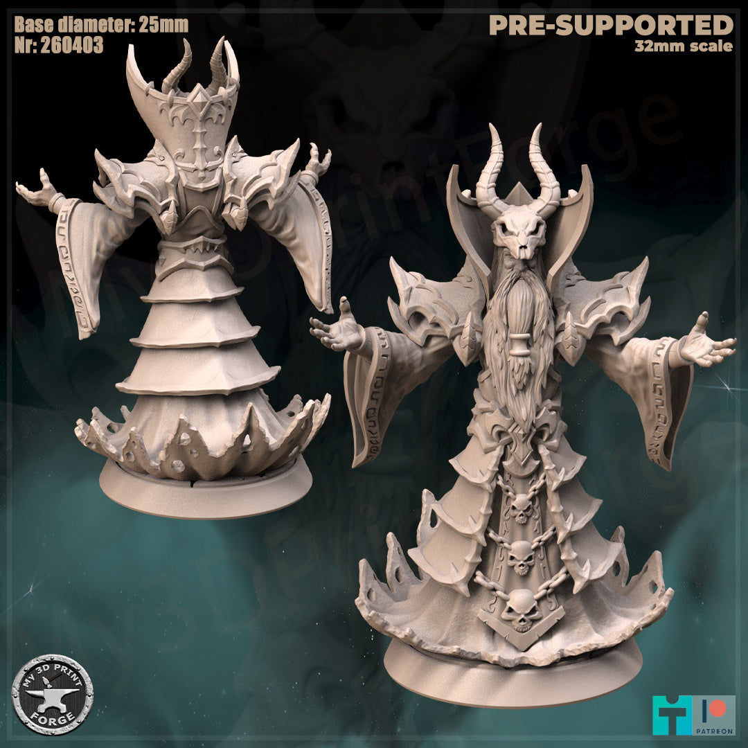 Humanoid Necromancer, 3 Poses - 32mm Scale - Unpainted Miniature