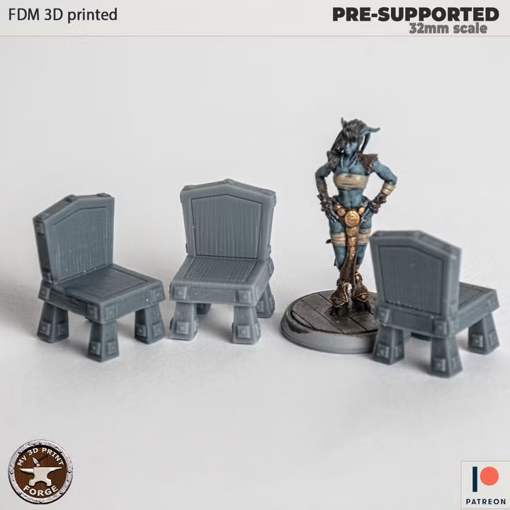 Chairs, the Lion Inn Set - 32mm Scale - Unpainted Miniature