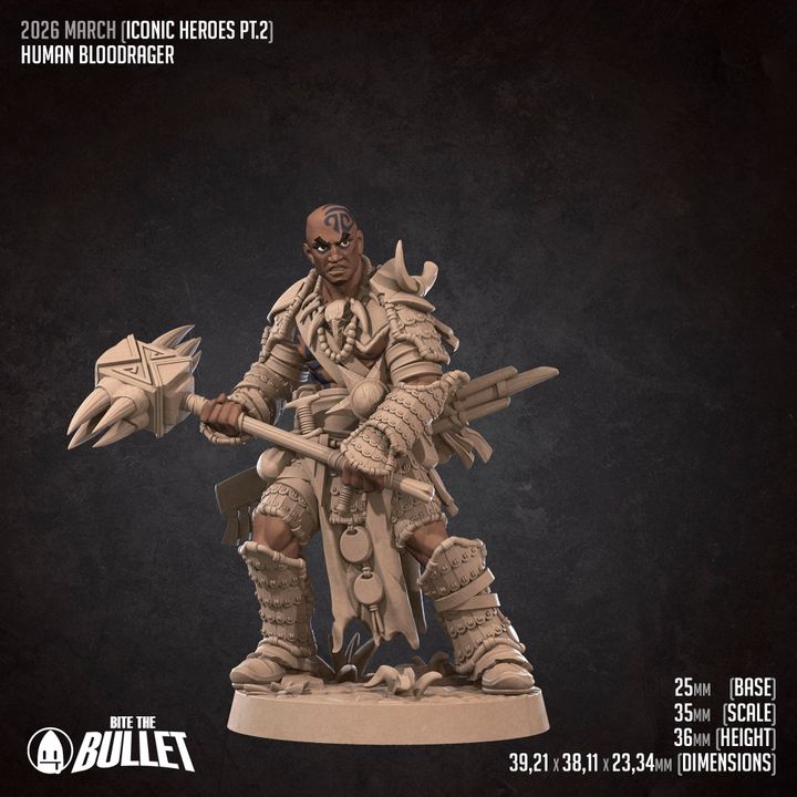 Human Bloodrager | 32mm, 35mm Scale | Unpainted Miniature