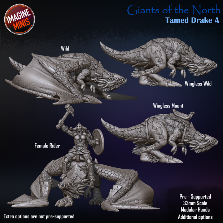 Tamed Drake, Pose A - Giants of the North - Unpainted Miniature