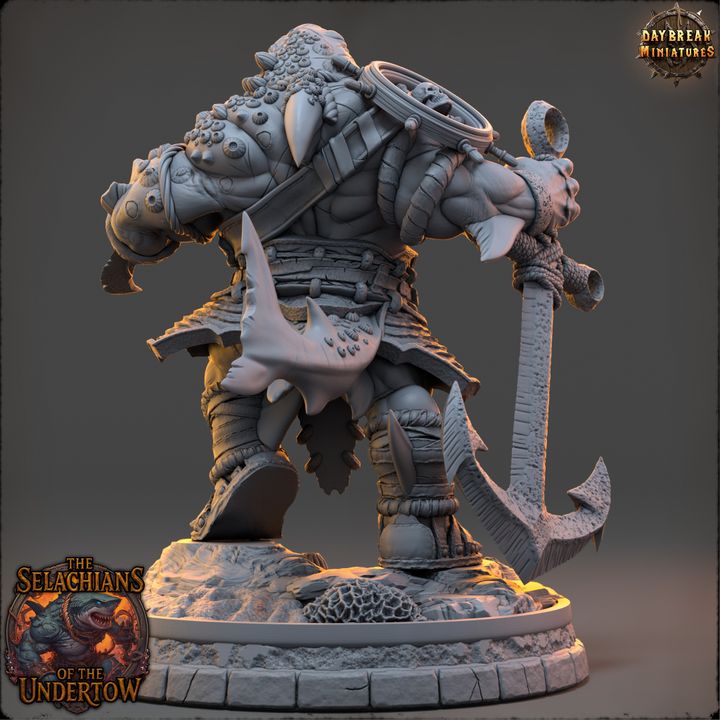 Granneth Wave-Eater, Sharkfolk - The Selachians of the Undertow - Unpainted Miniature