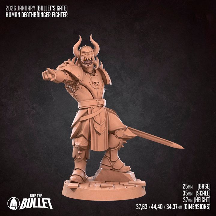 Human Deathbringer Fighter | 32mm, 35mm Scale | Unpainted Miniature
