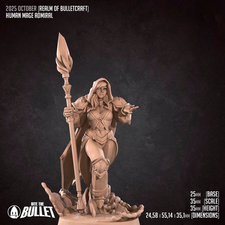 Human Mage Admiral | 32mm, 35mm Scale | Unpainted Miniature