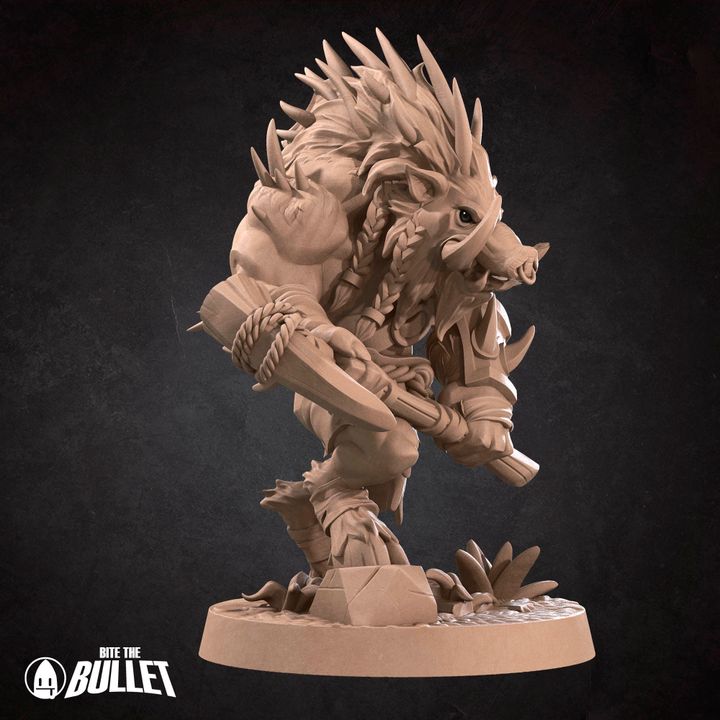Spined Boarfolk - Barren Set - 32mm, 35mm Scale - Unpainted Miniature