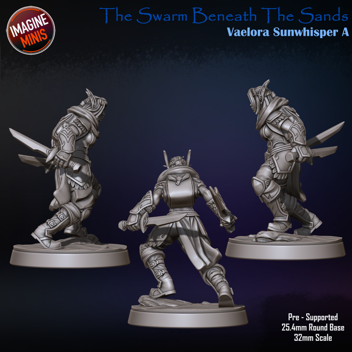 Vaelora Sunwhisper, Elf Rogue - Swarm Beneath Sands - Unpainted Miniature