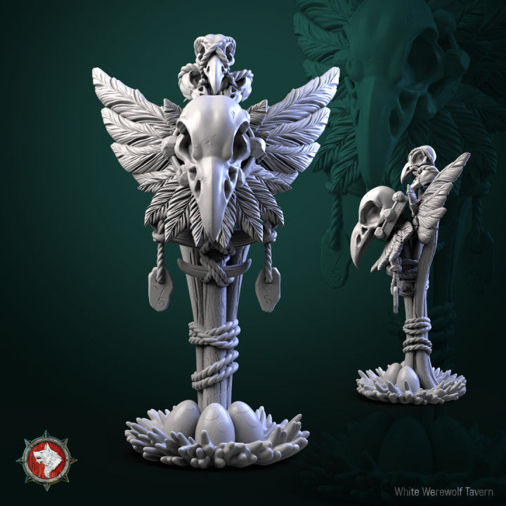 Totem with Skull and Feathers - 32mm Scale - Unpainted Miniature