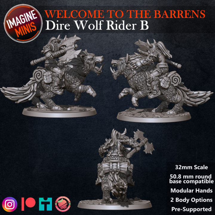 Orc Dire Wolf Rider - Pose B - Barrens Set - Unpainted Miniature
