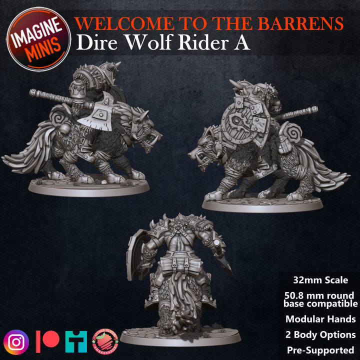 Orc Dire Wolf Rider - Pose A - Barrens Set - Unpainted Miniature