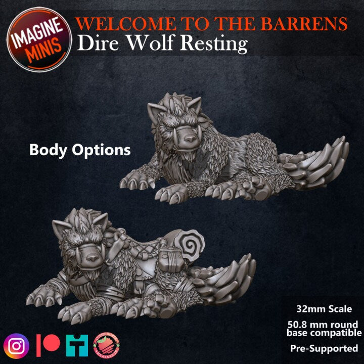 Dire Wolf - Resting - Unpainted Miniature