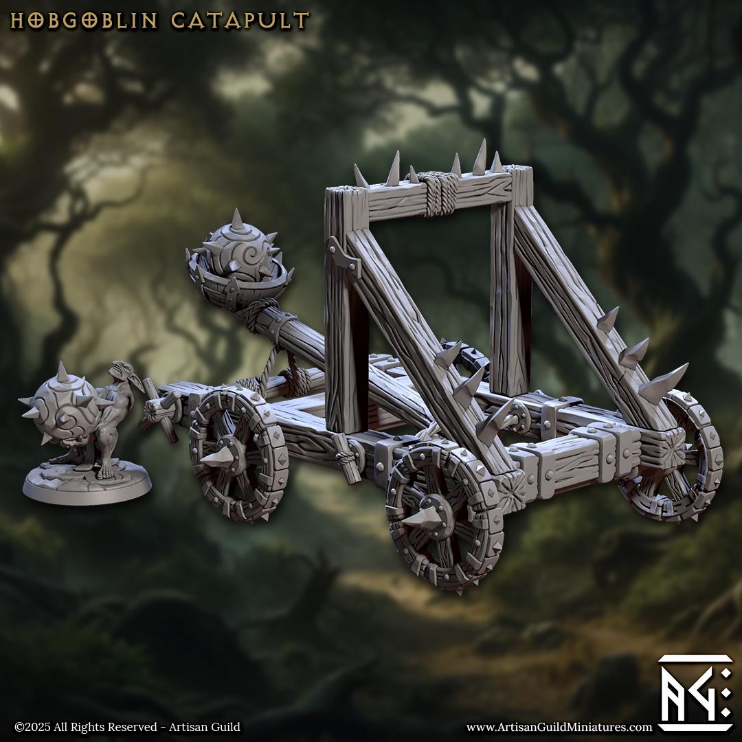 Hobgoblin Catapult with Artillerist - 32mm Scale - Unpainted Miniature for DnD, Pathfinder, Tabletop RPGs, and Dioramas - Artisan Guild