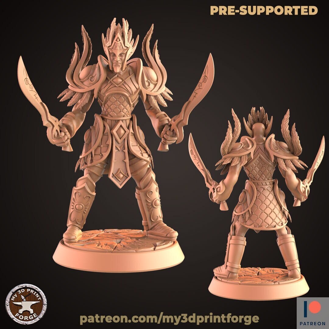 Elf Fighter - 2 Swords - Unpainted Miniature