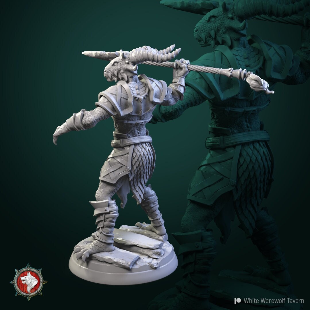 Dragonborn Warrior with Javelin - Unpainted Miniature