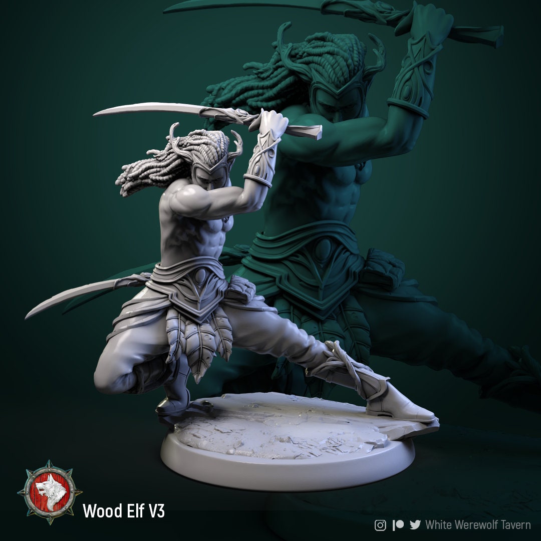 Wood Elf Fighter - Unpainted Miniature