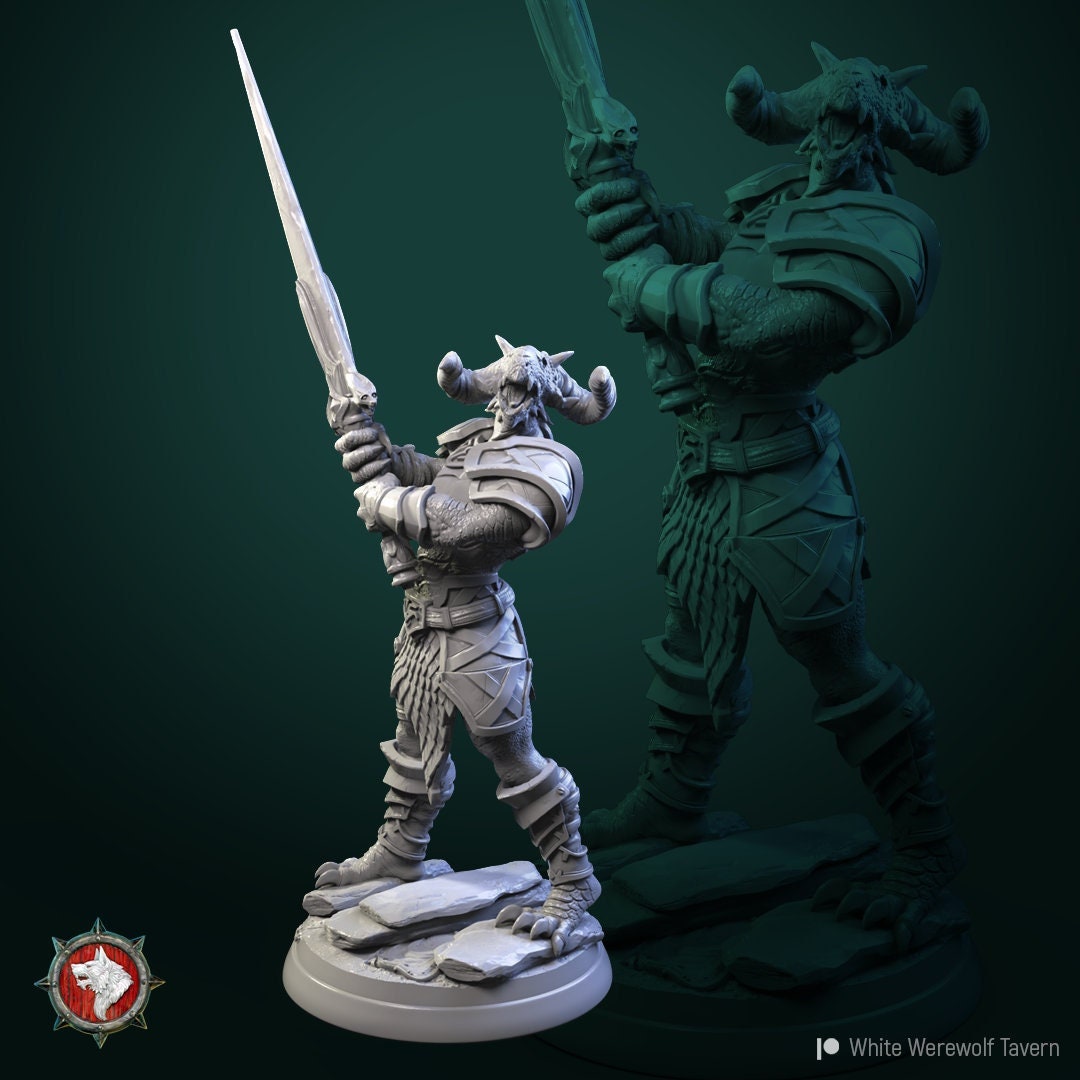 Dragonborn Warrior with Spear - Unpainted Miniature
