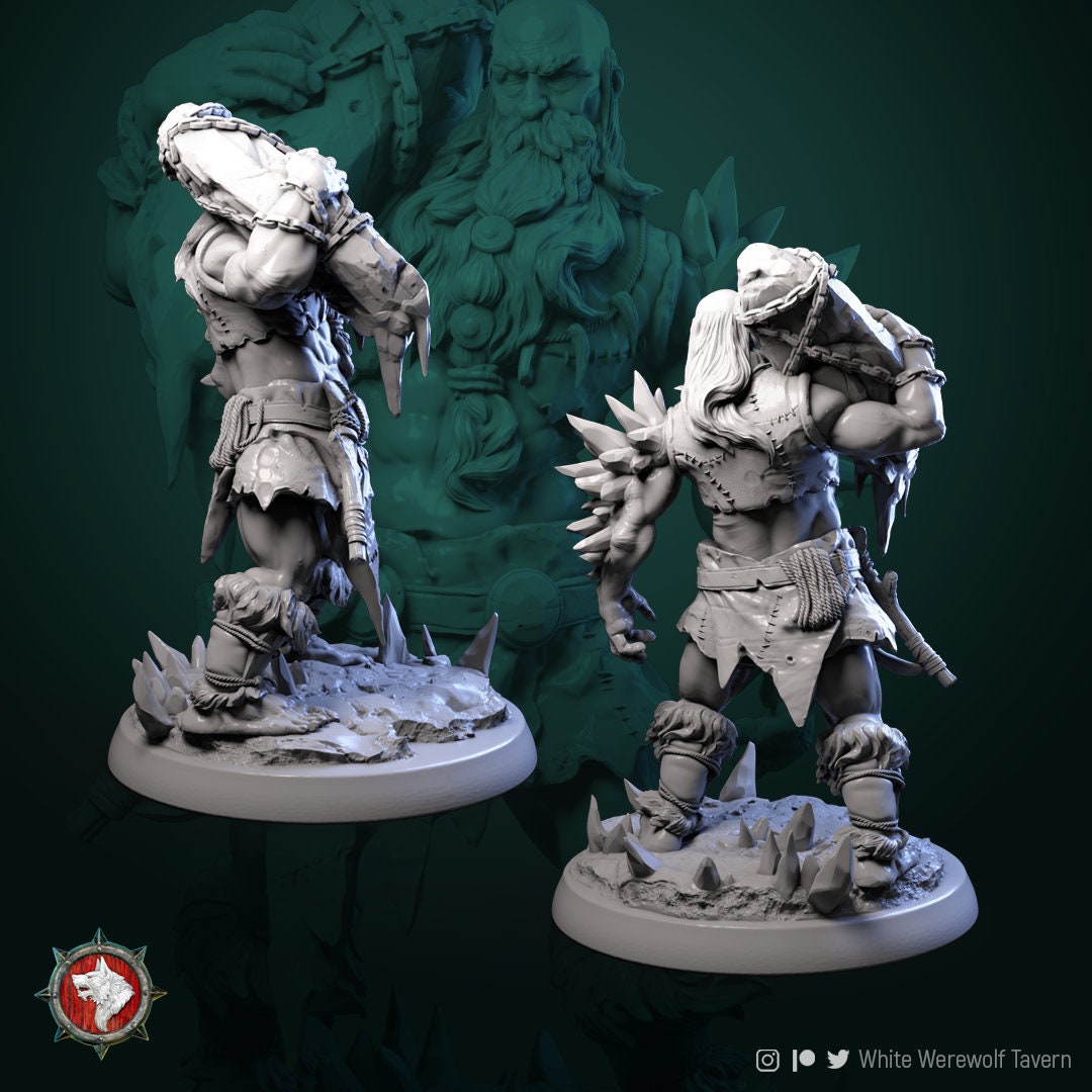 Frost Giant with Chained Stone - Unpainted Miniature