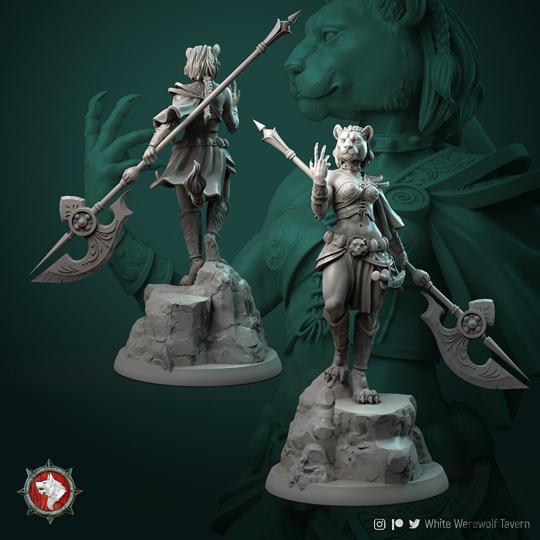 Auria - Female Tabaxi Fighter - Unpainted Miniature