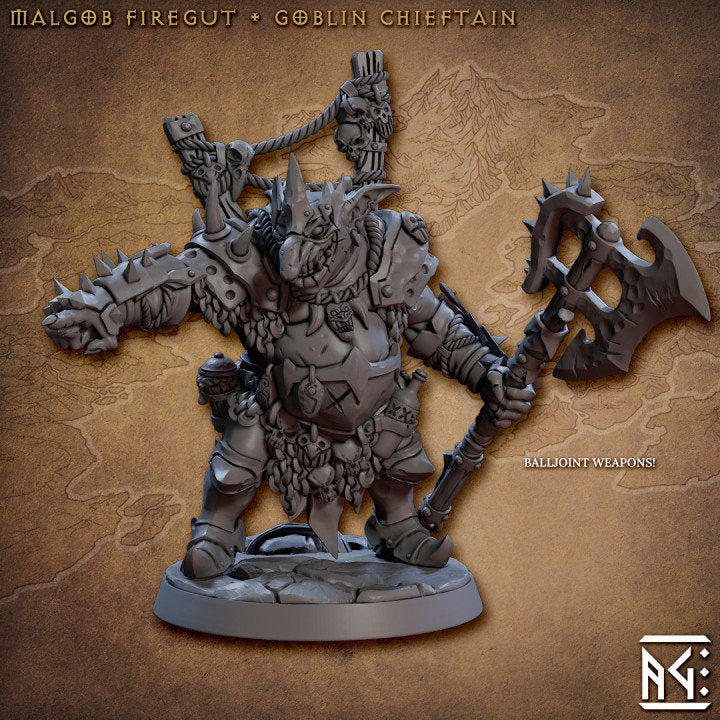 Malgob Firegut - Goblin Chieftain - Faldorn Goblins - Unpainted Miniature