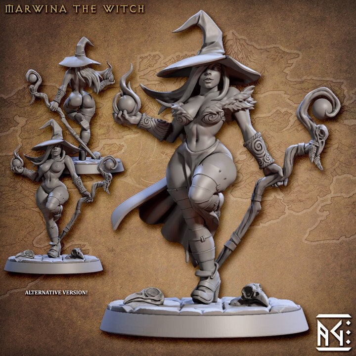 Marwina the Witch - Pinup - Arcanist's Guild Set - Unpainted Miniature