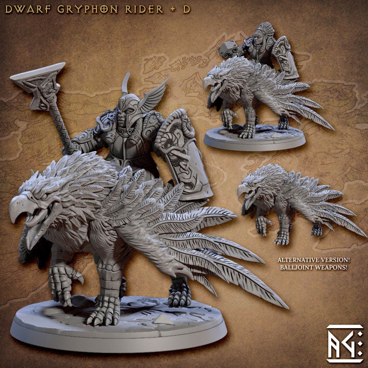 Dwarf Gryphon Riders - 4 Poses - Unpainted Miniatures