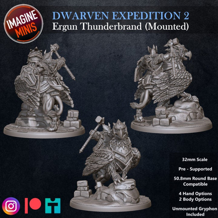 Ergun Thunderbrand - Mounted Dwarf Cleric - Unpainted Miniature
