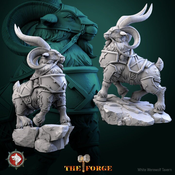 Armored Dwarven Goat - Unpainted Miniature