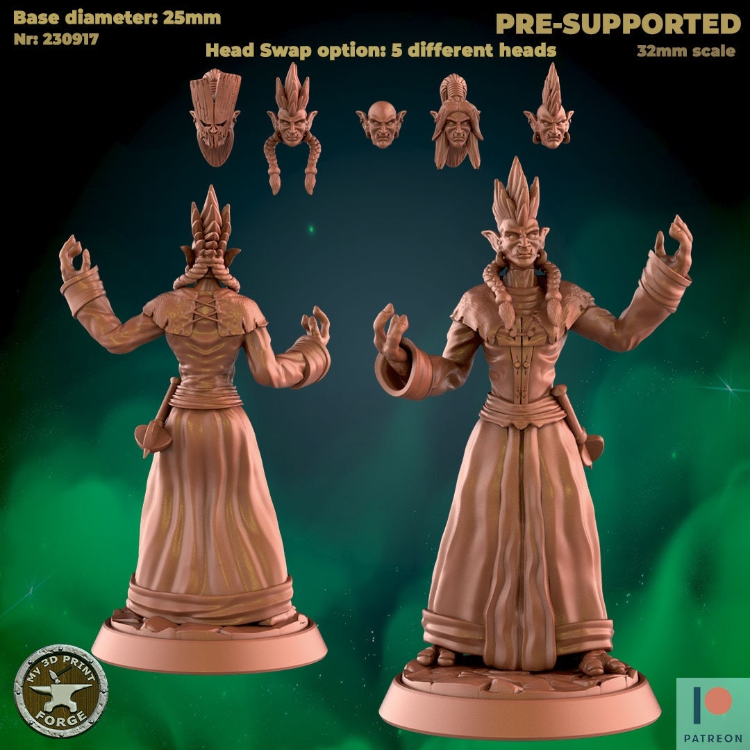 Female Troll Priest - 2 Poses - Unpainted Miniature