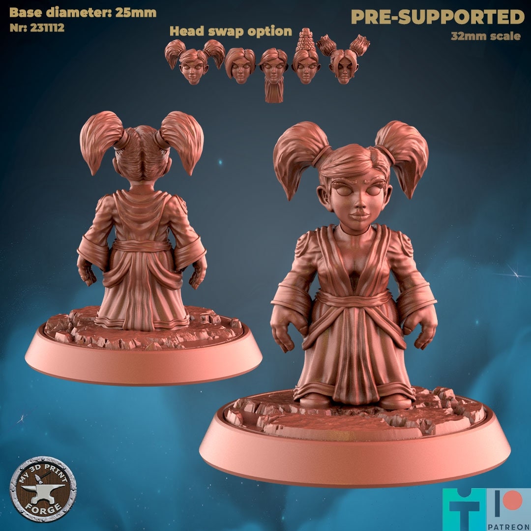 Female Gnome Mage - 3 Poses - Unpainted Miniature