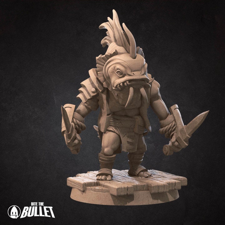Locathah Bandit with Daggers - Unpainted Miniature