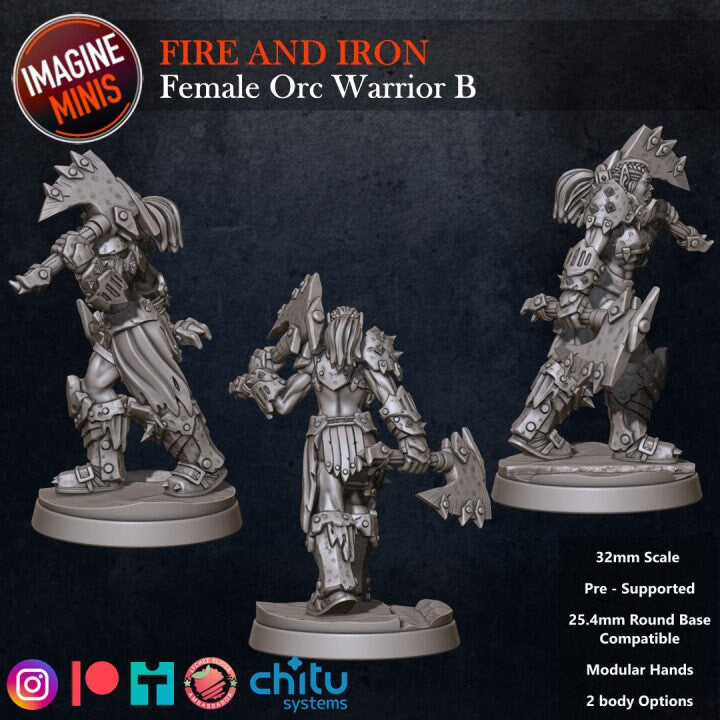 Female Orc Warrior - Pose B - Fire & Iron Set - Unpainted Miniature