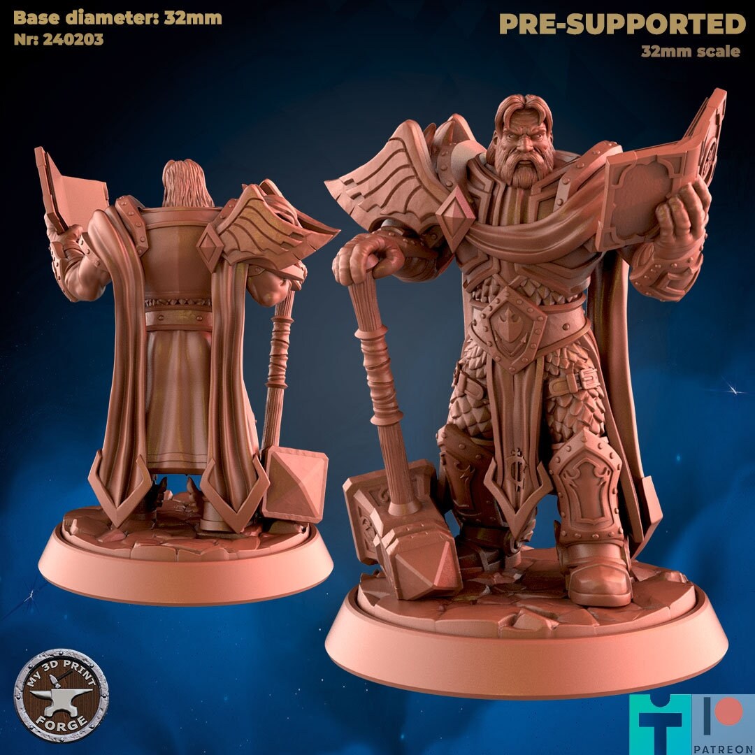 Human Paladin with Hammer - 3 Poses - Unpainted Miniature