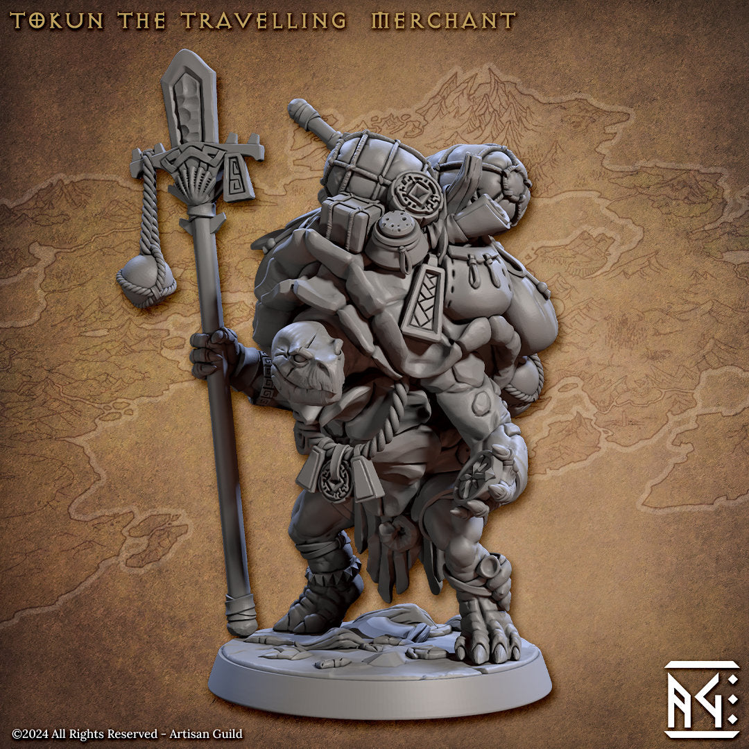 Tokun the Traveling Merchant - Jadeshell Turtlekin - Unpainted Miniature