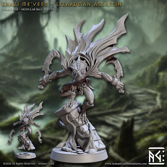 Khazi Me'vees, Lizardman Assassin - Lizardman of Falgor - Unpainted Miniature