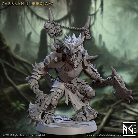Zarrkan Bloodjaw - Lizardfolk Barbarian - Unpainted Miniature