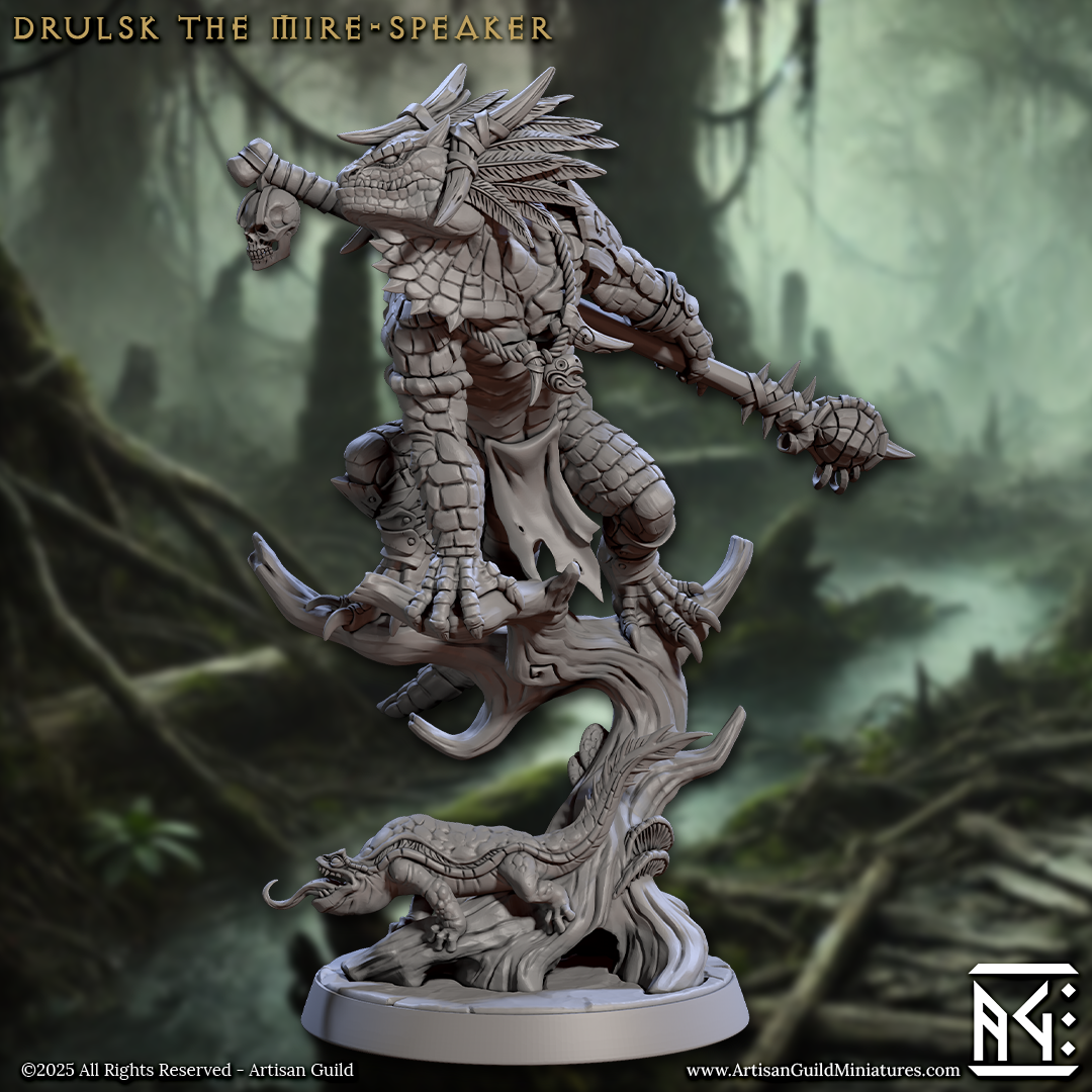 Drulsk the Mire-Speaker - Lizardfolk Shaman - Unpainted Miniature