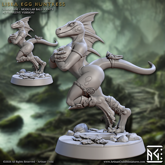 Liska Egg Huntress, Pinup - Lizardman of Falgor - Unpainted Miniature