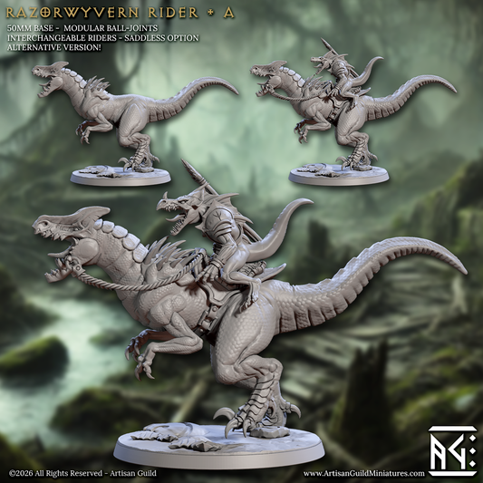 Razorwyvern Rider, Pose A - Lizardman of Falgor - Unpainted Miniature