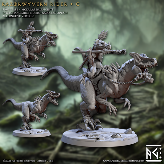 Razorwyvern Rider, Pose C - Lizardman of Falgor - Unpainted Miniature
