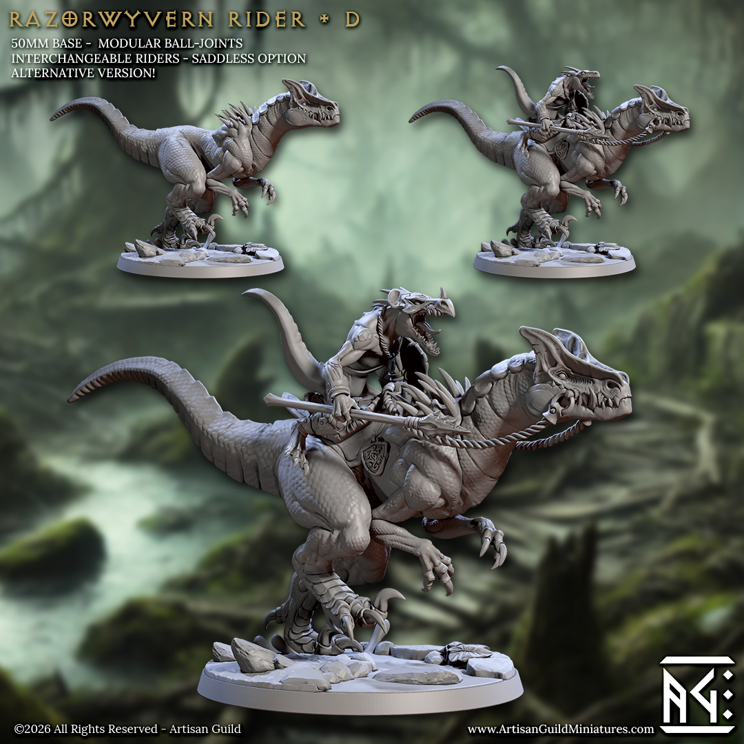 Razorwyvern Rider, Pose D - Lizardman of Falgor - Unpainted Miniature