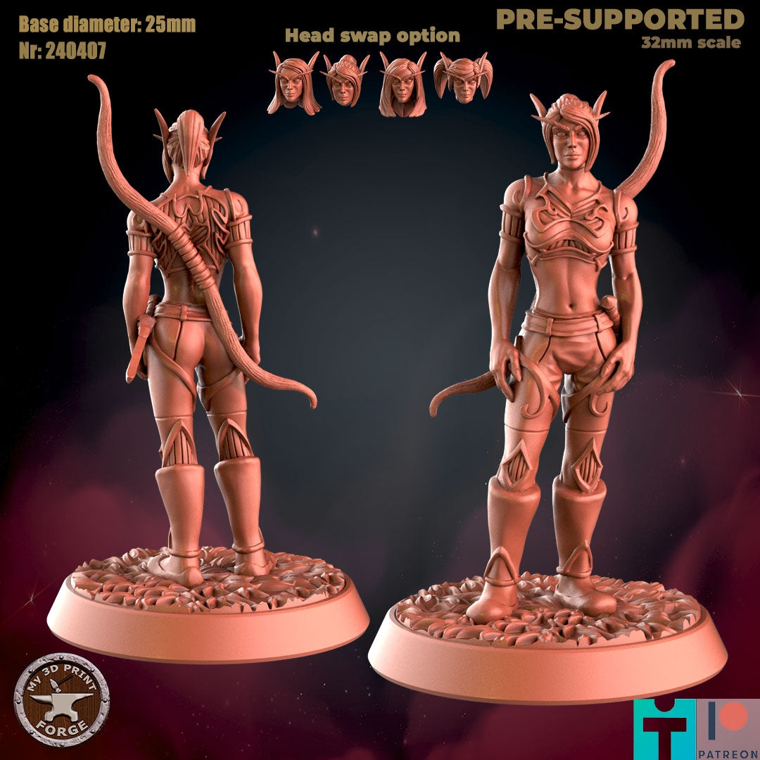 Female Elf Ranger - 2 Poses - Unpainted Miniature