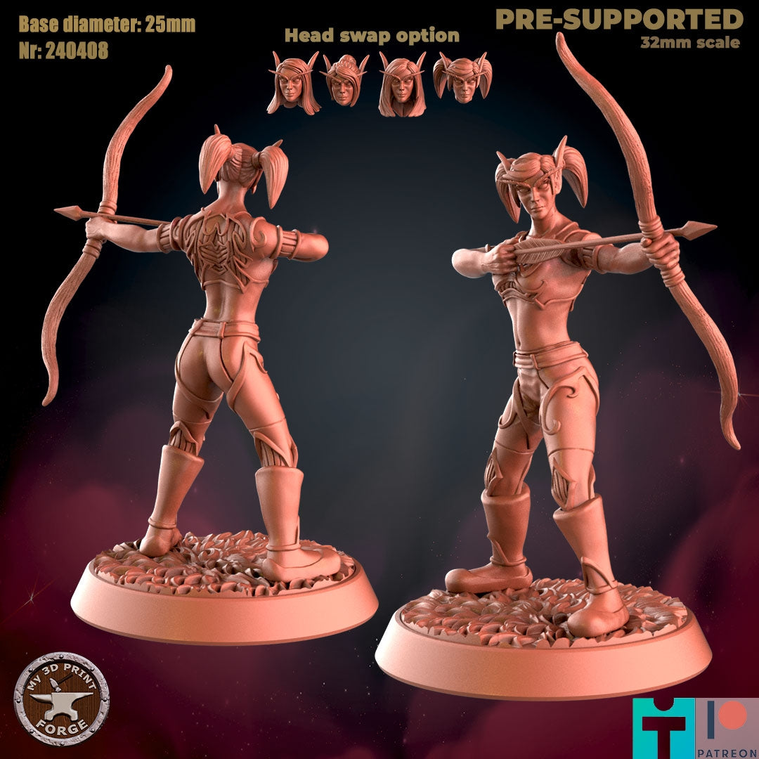 Female Elf Ranger - 2 Poses - Unpainted Miniature