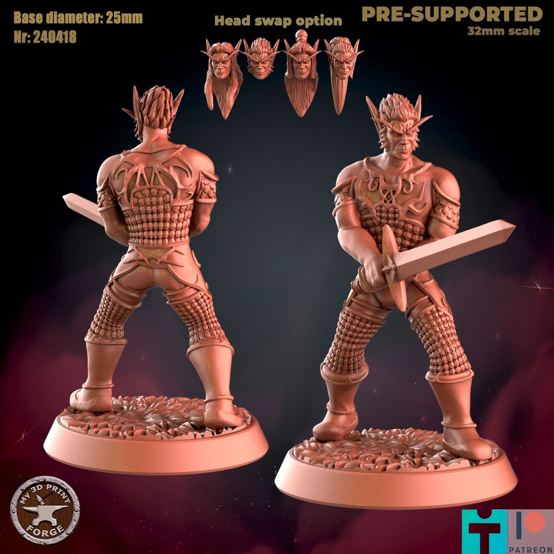 Male Elf Warrior - 2 Poses - Unpainted Miniature