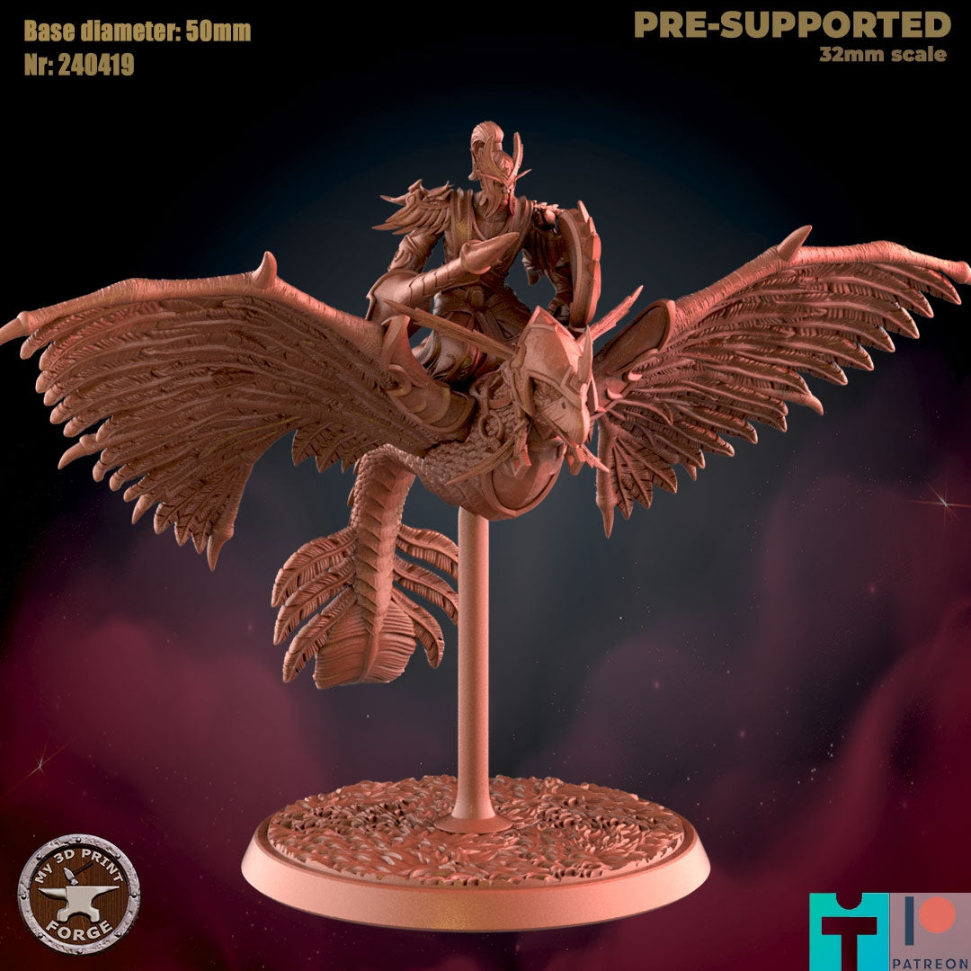 Elf Guard on Dragon Hawk - Unpainted Miniature