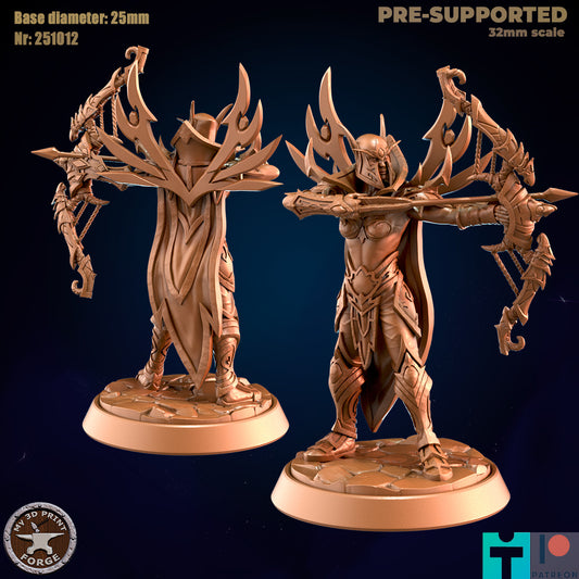 Female Elf Archer with Crested Armor - 32mm Scale - Unpainted Miniature