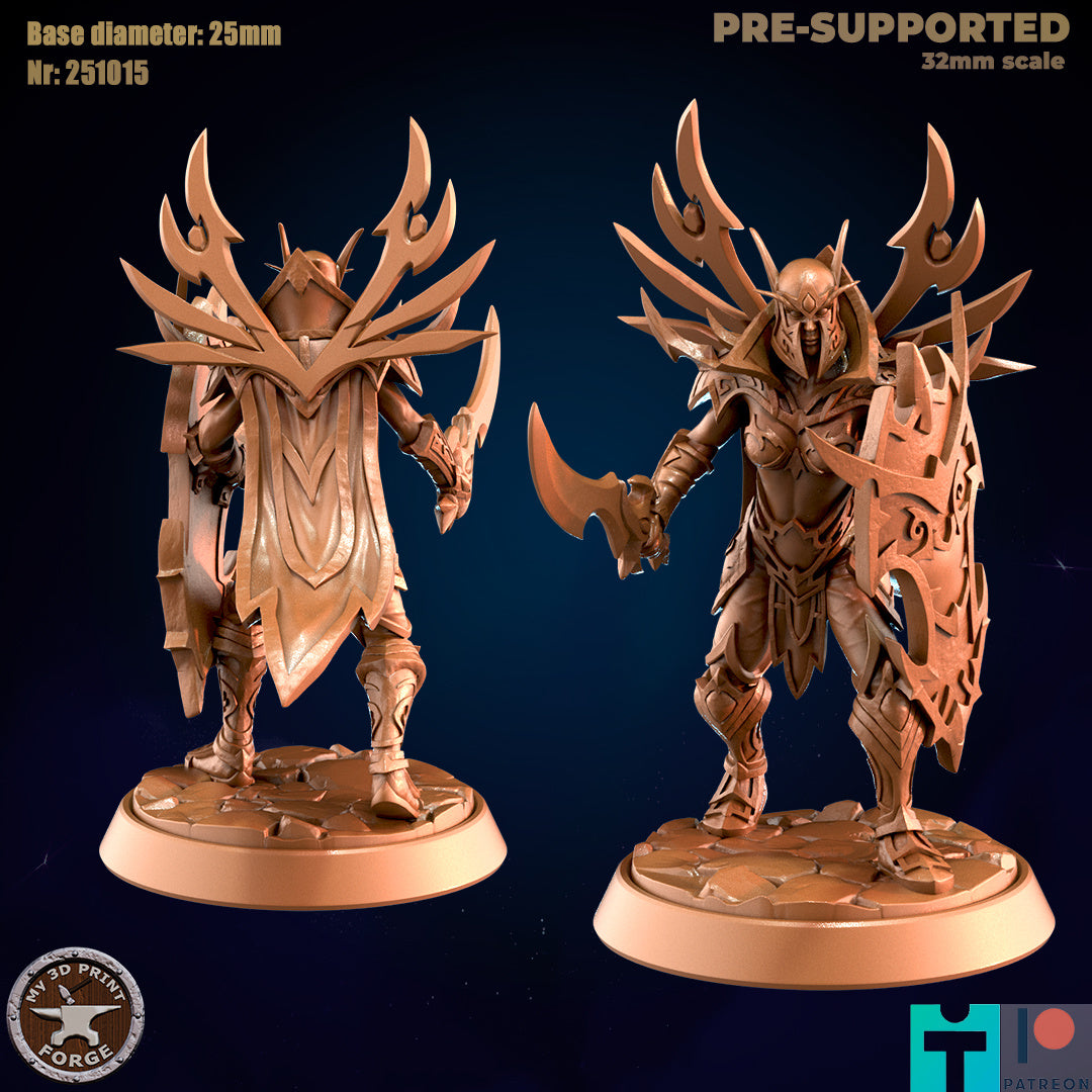 Female Elf Paladin with Crested Armor - 32mm Scale - Unpainted Miniature